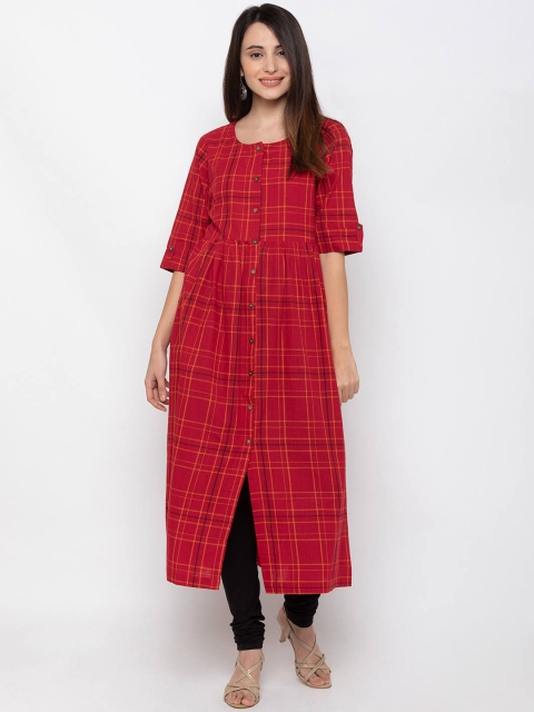 

ZOLA Women Red & Black Checked Cambric Cotton Kurta