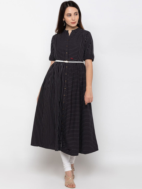 

ZOLA Women Black Striped Anarkali Kurta