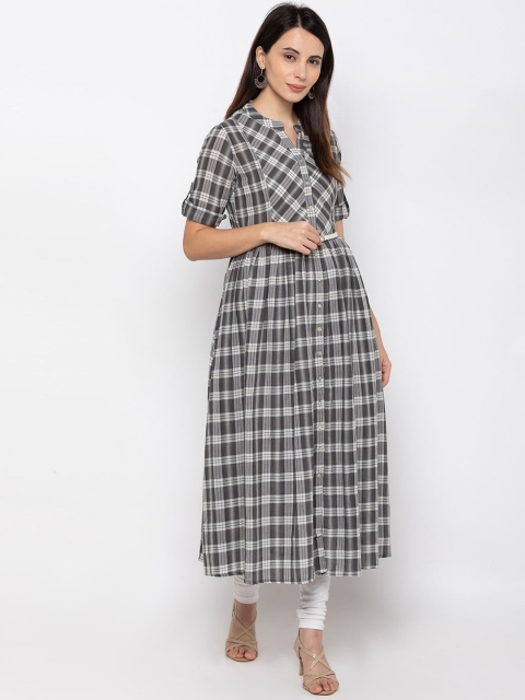 

ZOLA Women Grey Checked Kurta