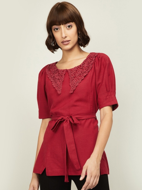 

CODE by Lifestyle Red Linen Cinched Waist Top