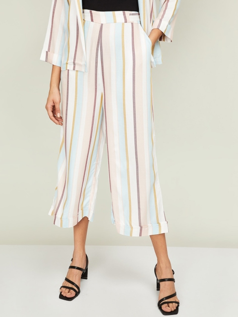 

CODE by Lifestyle Women Off White Striped Culottes Trousers