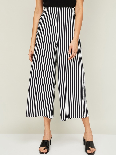 

CODE by Lifestyle Women Black Striped Culottes Trousers