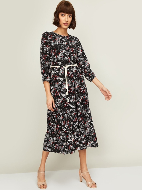 

CODE by Lifestyle Black Floral Printed A-Line Midi Dress