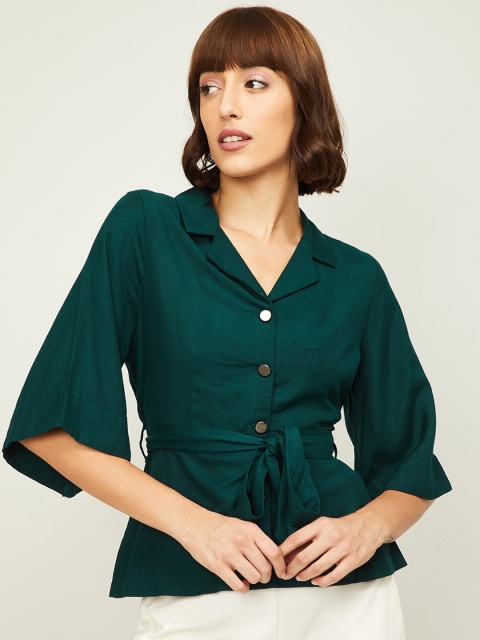 

CODE by Lifestyle Green Flared Sleeve Linen Shirt Style Top
