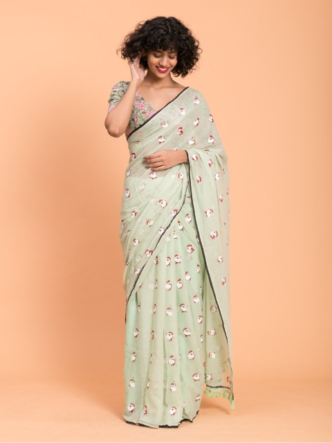 

Suta Green & Red Santa Clause Printed Pure Cotton Saree