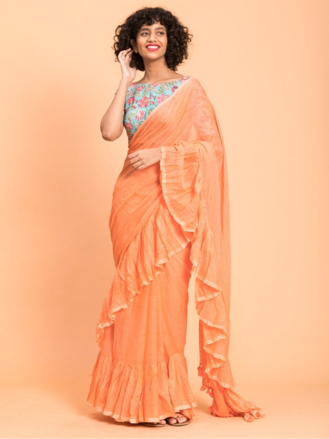 

Suta Orange Ruffle Border Pure Cotton Saree