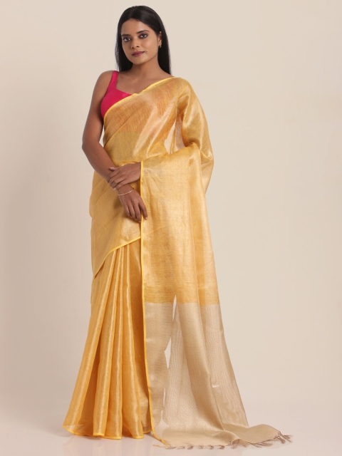 

Suta Women Mustard Yellow & Beige Linen Woven Designed Saree