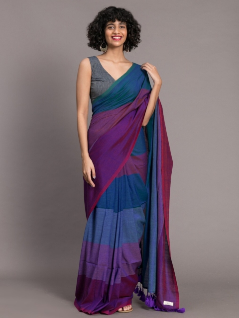 

Suta Purple & Navy Blue Colourblocked Saree