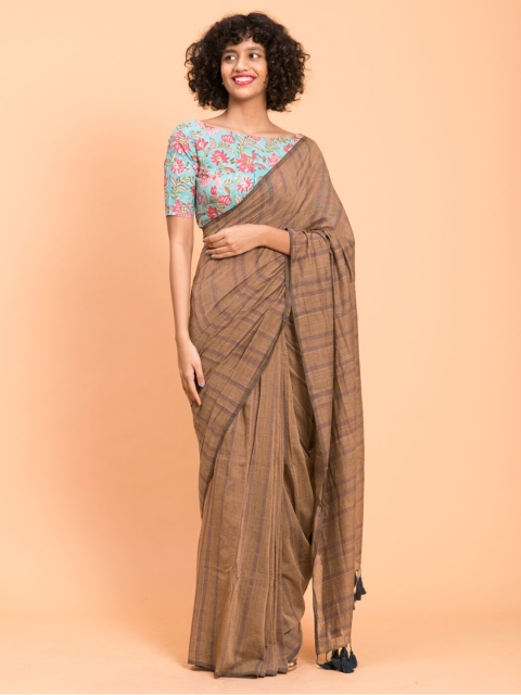 

Suta Brown Striped Pure Cotton Saree