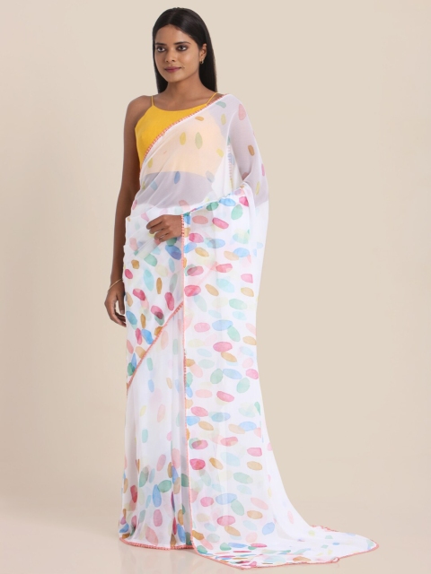 

Suta Women White Abstract Printed Saree