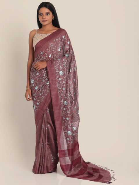 

Suta Purple & Blue Floral Machine Embroidered Saree, Violet