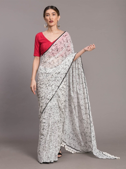 

Suta White & Black Printed Pure Cotton Saree