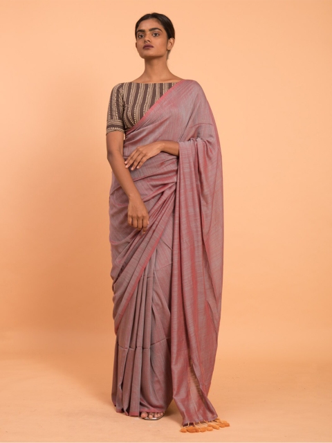 

Suta Mauve & Beige Tasseled Cotton Blend Saree, Purple