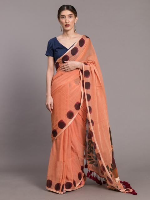 

Suta Peach-Coloured & Black Ethnic Motifs Hand Painted Pure Cotton Saree