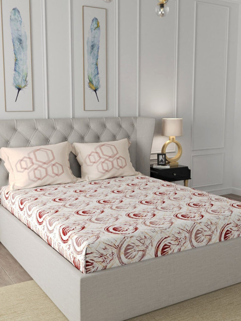

URBAN SPACE Maroon & Brown Floral Cotton 200 TC Super King Bedsheet With 2 Pillow Covers