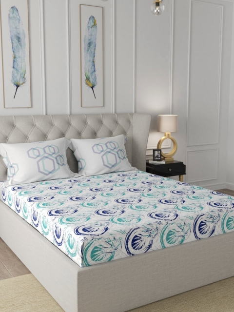

URBAN SPACE Blue & Teal Floral 200 TC King Bedsheet with 2 Pillow Covers