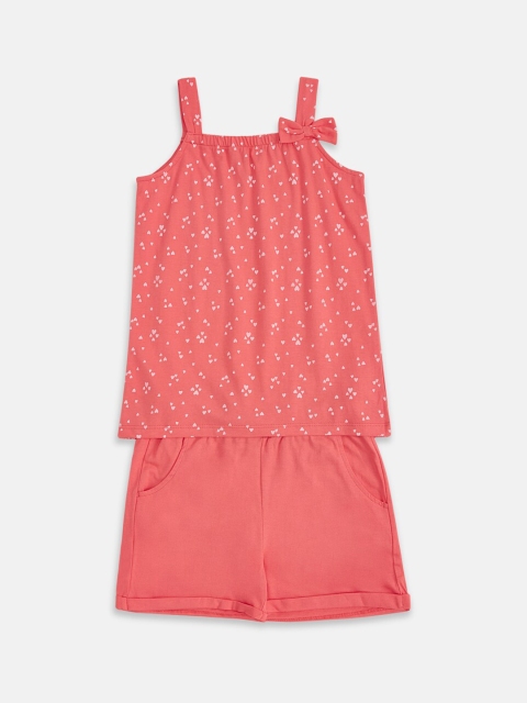 

Pantaloons Junior Girls Coral & White Printed Night suit