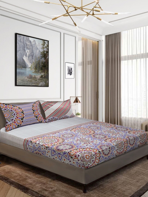 

Aura Grey & Purple 210 TC King Bedsheet with 2 Pillow Covers