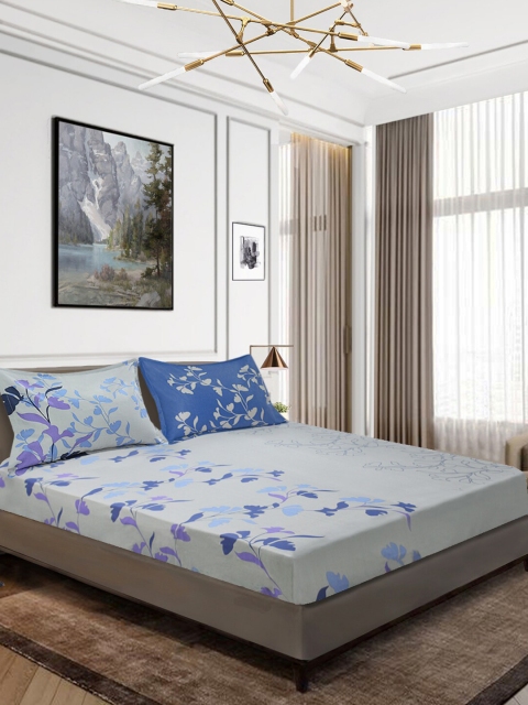 

Aura Grey & Blue 210 TC King Bedsheet with 2 Pillow Covers