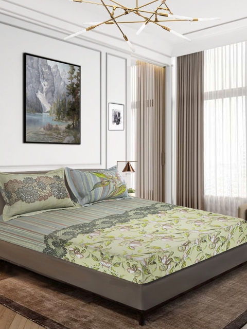 

Aura Green & Blue Floral 210 TC King Bedsheet with 2 Pillow Covers