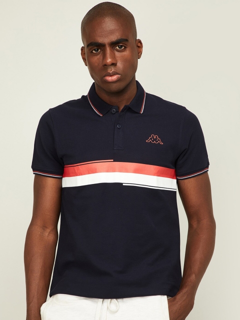 

Kappa Men Navy Blue & Red Striped Polo Collar Slim Fit Cotton T-shirt