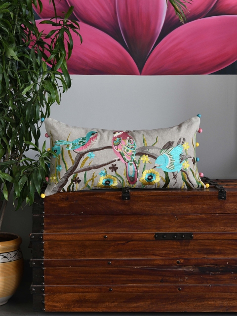 

AMOROSA Multicoloured Single Embroidered Rectangle Cushion Covers, Multi