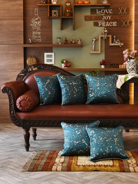 

AMOROSA Teal Blue Set of 5 Square Cushion Covers
