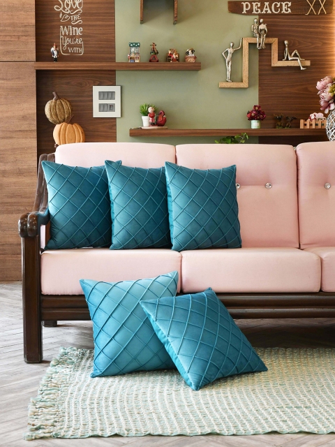 

AMOROSA Teal Blue Set of 5 Velvet Square Cushion Covers