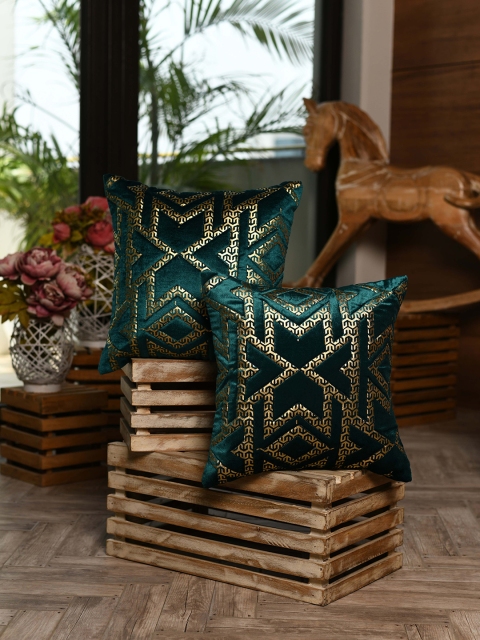 

AMOROSA Teal Green Set of 2 Abstract Velvet Square Cushion Covers