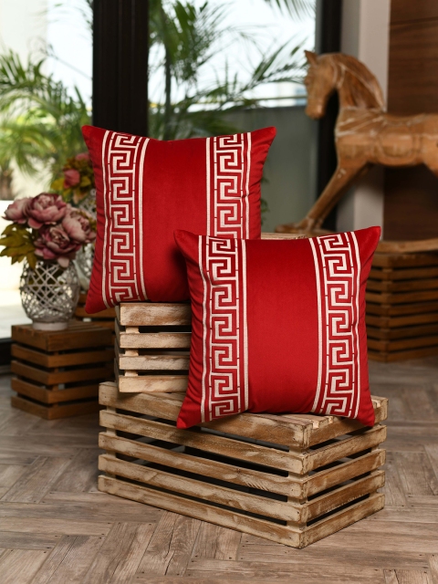 

AMOROSA Red & White Set of 2 Abstract Velvet Square Cushion Covers