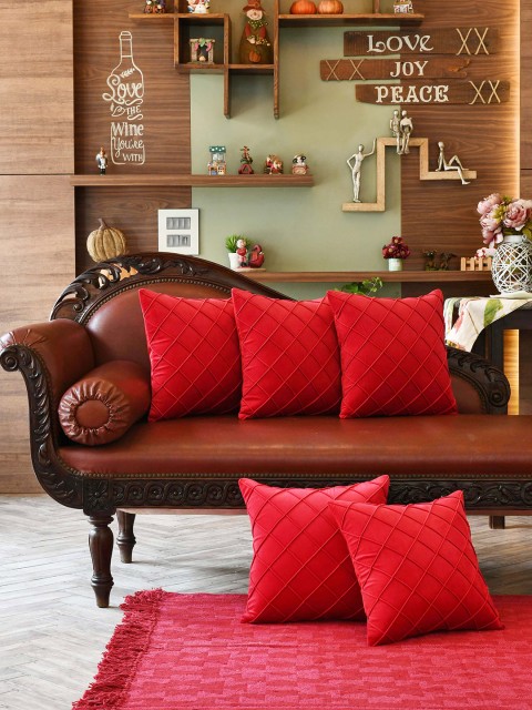 

AMOROSA Red Set of 5 Velvet Square Cushion Covers