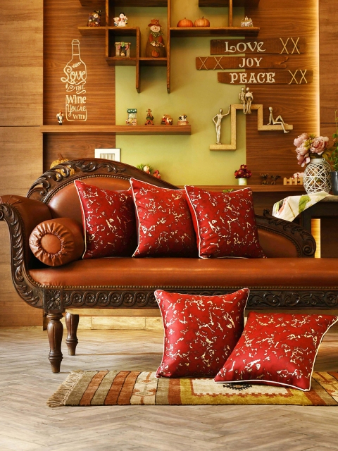 

AMOROSA Tan Brown Set of 5 Abstract Square Cushion Covers