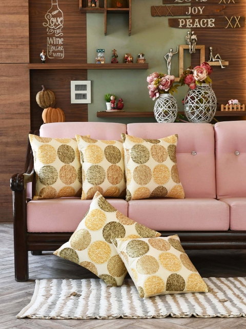 

AMOROSA Gold-Toned & Green Set of 5 Geometric Square Cushion Covers