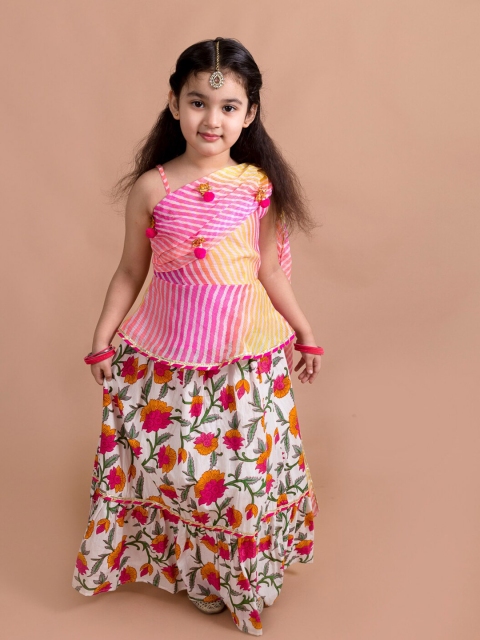 

Ps Peaches Girls Multi Floral Leheriya Lehenga Choli Set