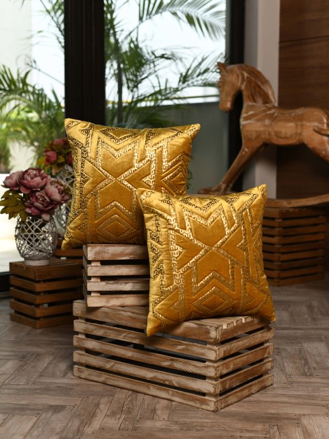 

AMOROSA Mustard Set of 2 Velvet Square Cushion Covers