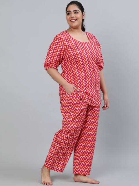 

Nayo Women Pink & Orange Printed Night Suit