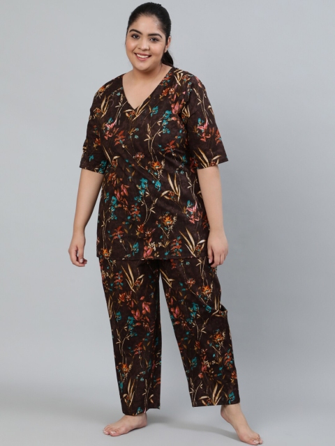 

Nayo Women Brown & Orange Printed Night Suit