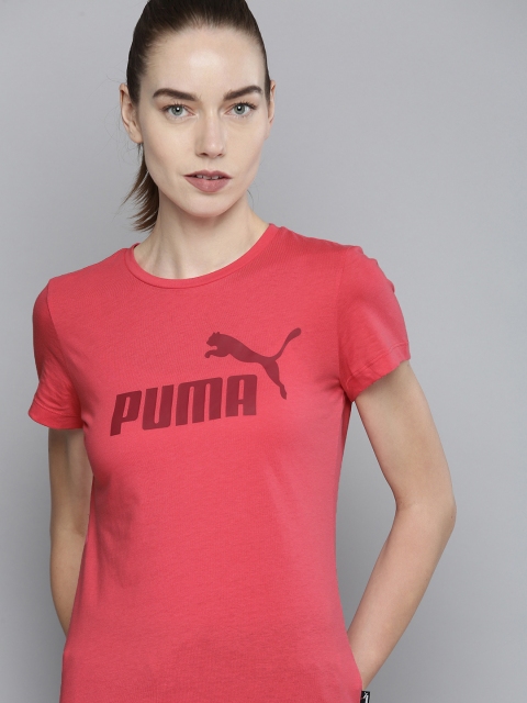 

Puma Women Red Essentials Logo Printed Pure Cotton T-shirt