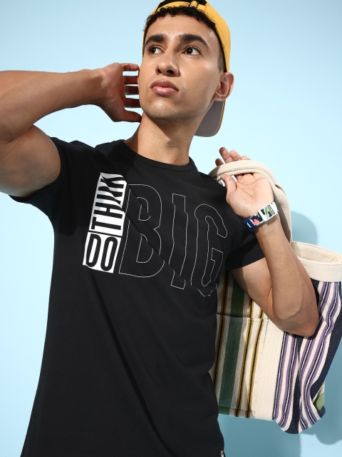 

United Colors of Benetton Men Black & White Typography Printed Pure Cotton T-shirt