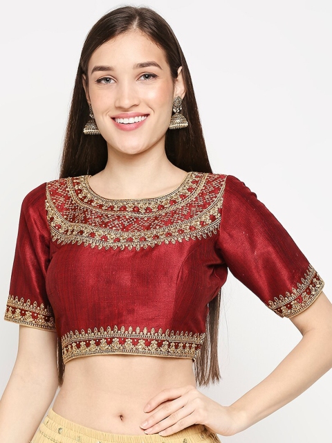 

SALWAR STUDIO Maroon Mulbury Embroidered Readymade Saree Blouse