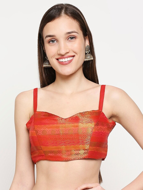 

SALWAR STUDIO Orange & Gold-Coloured Woven Design Readymade Saree Blouse
