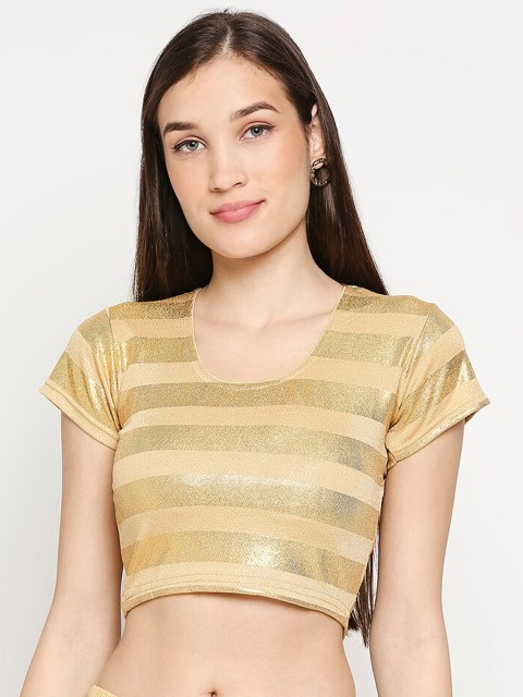 

SALWAR STUDIO Gold-Coloured Striped Stretchable Readymade Saree Blouse