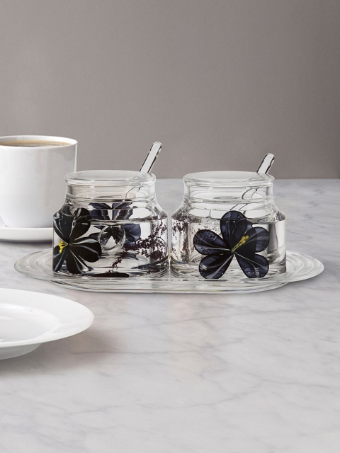 

OBSESSIONS Black & Transparent Set Of 7 Agua Acrylic Sugar Jar With Tray