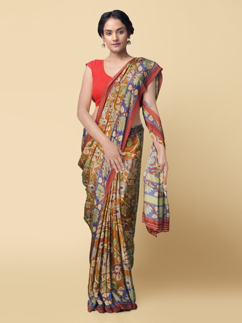 

Unnati Silks Brown & Red Ethnic Motifs Sustainable Baluchari Saree