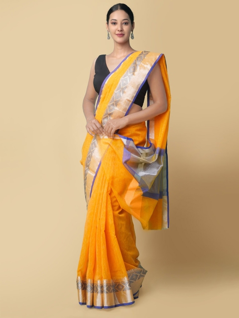 

Unnati Silks Women Orange & Blue Chanderi Jute Saree