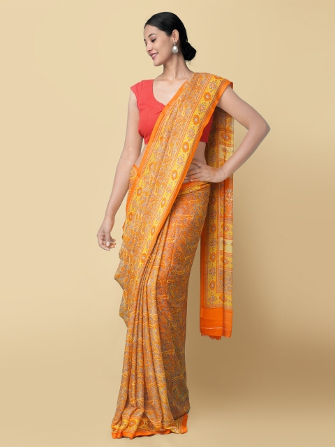 

Unnati Silks Grey & Orange Paisley Baluchari Handloom Saree