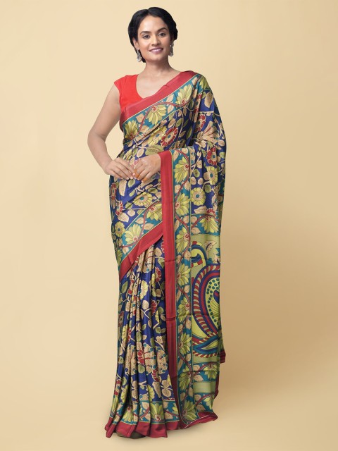 

Unnati Silks Blue & Red Woven Design Sustainable Baluchari Saree