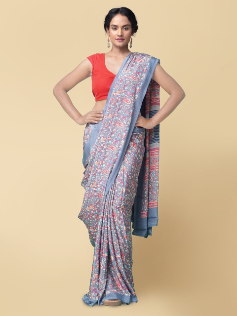 

Unnati Silks Grey & Red Floral Baluchari Handloom Saree