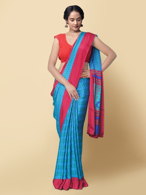 

Unnati Silks Blue & Red Baluchari Sustainable Saree