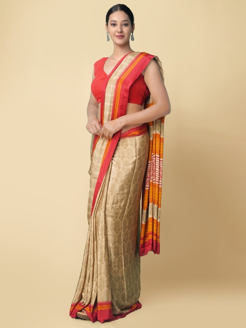 

Unnati Silks Brown & Red Ethnic Motifs Printed Baluchari Saree
